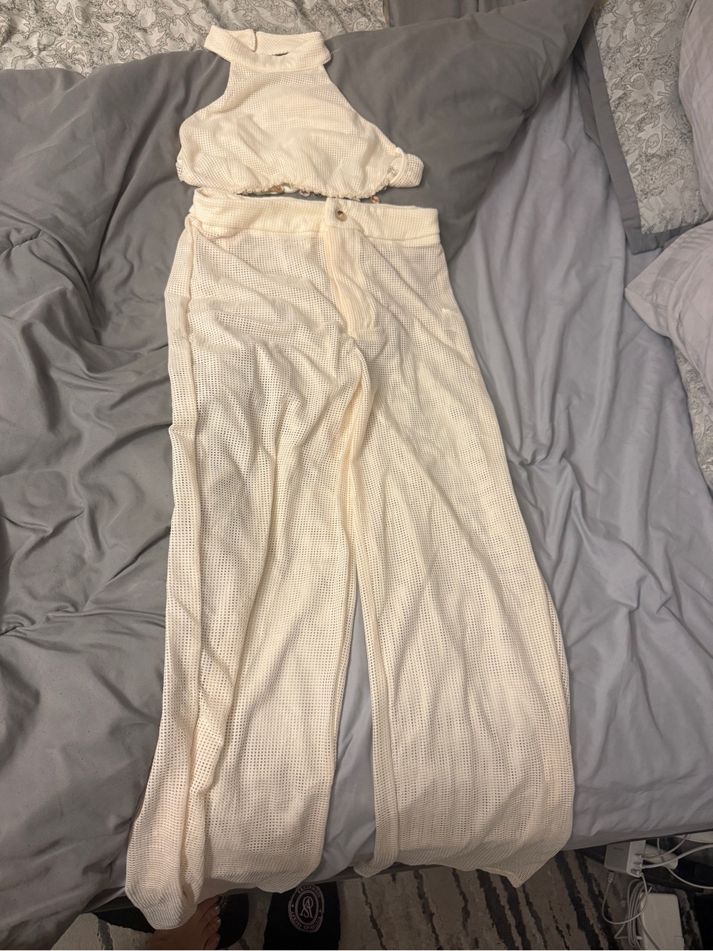SHEIN Cream Wide-Leg Knit Pants